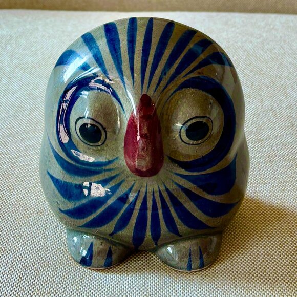 Tonala Folk Art Pottery Owl Figurine Mexican - Picture 1 of 8